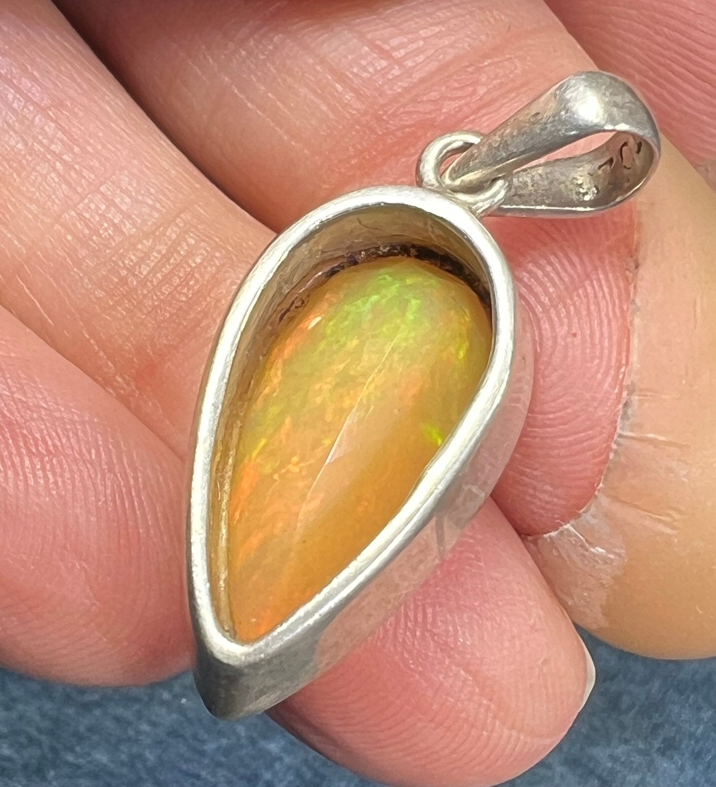 Ethiopian Welo Opal Teardrop Pendant in 925. 1.25" *Video*