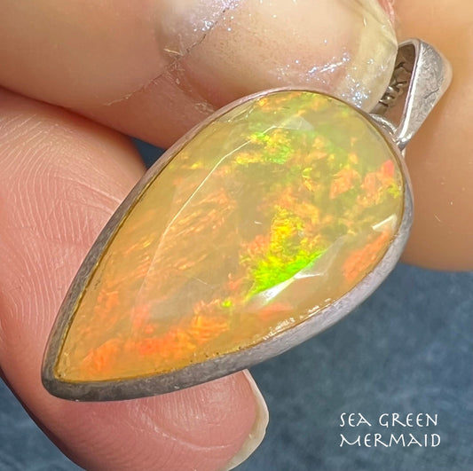 Ethiopian Welo Opal Teardrop Pendant in 925. 1.25" *Video*