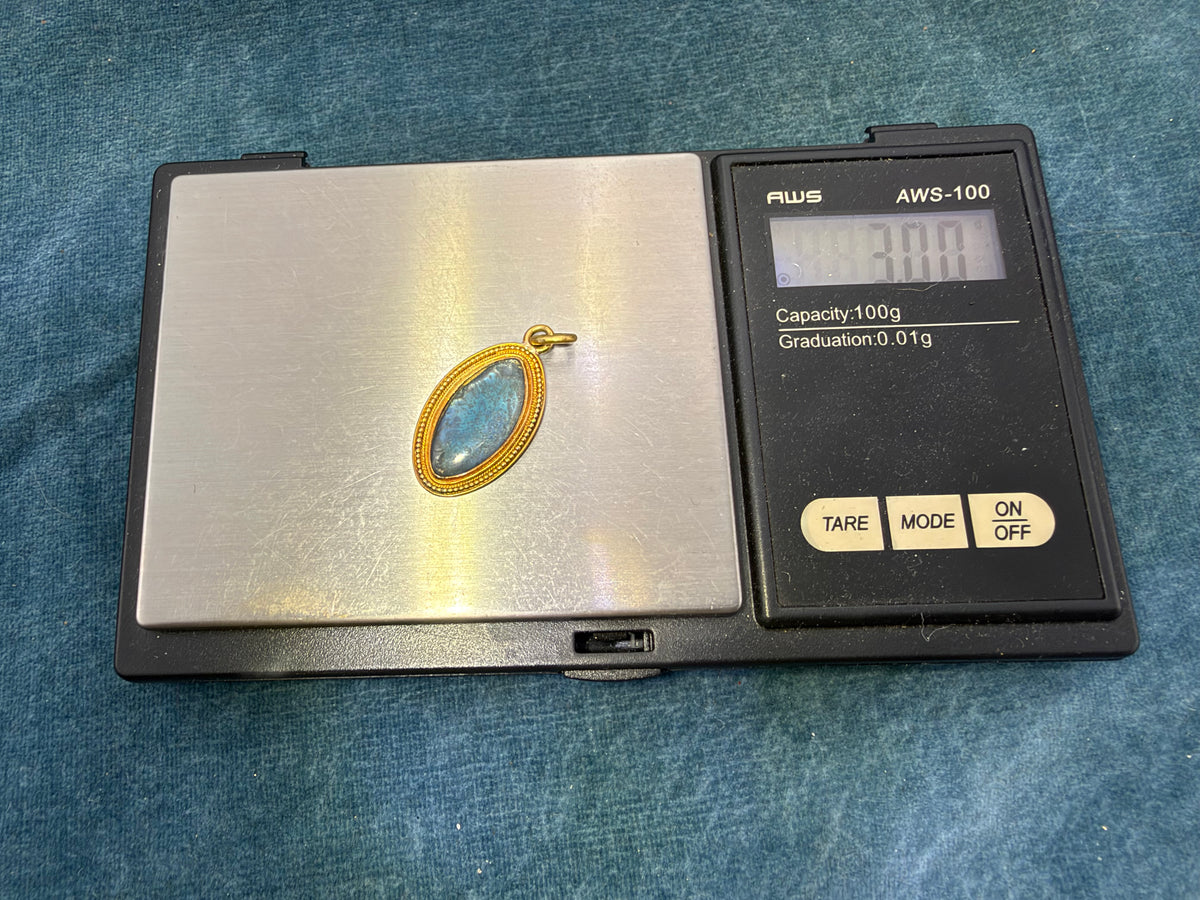 10k Yellow Gold Antique Blue MORPHO BUTTERFLY WING Pendant *Video*