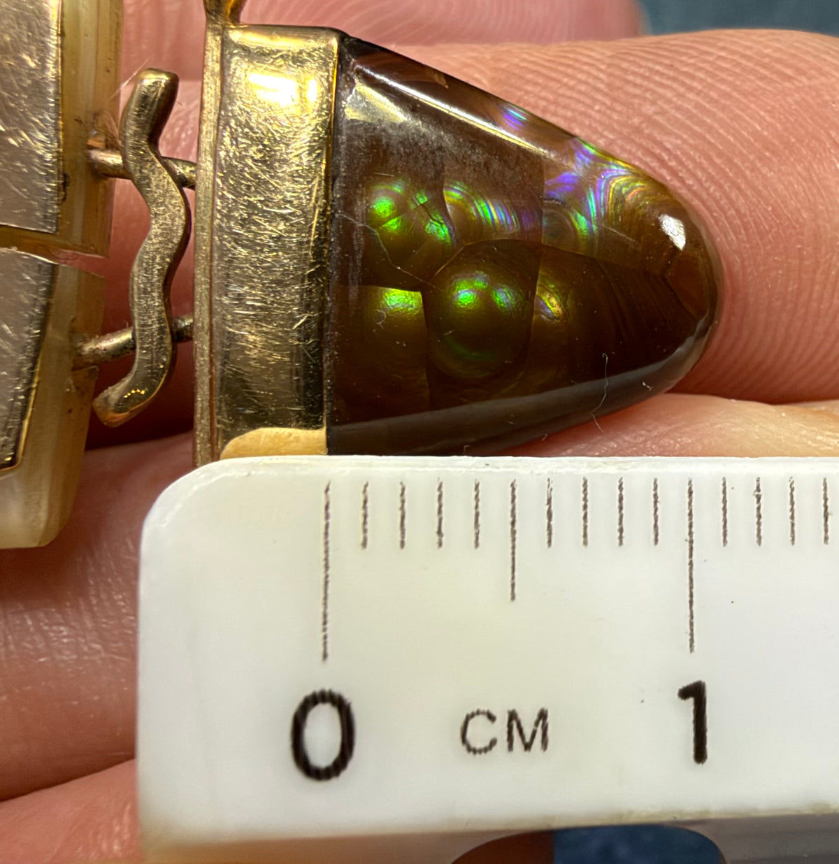 14k Yellow Gold Steampunk Artisan Pendant w Fire Agate. 2.2"