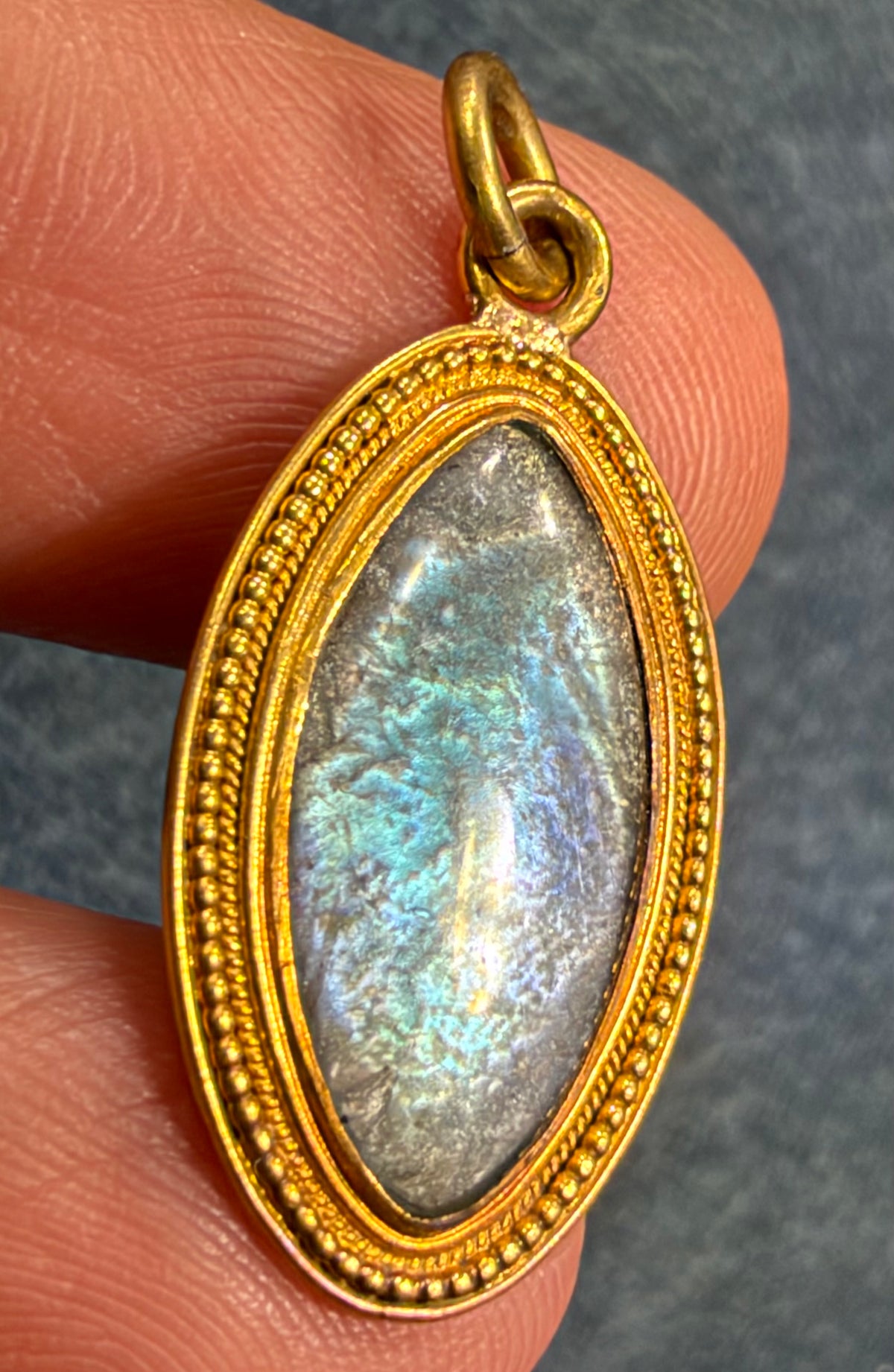 10k Yellow Gold Antique Blue MORPHO BUTTERFLY WING Pendant *Video*