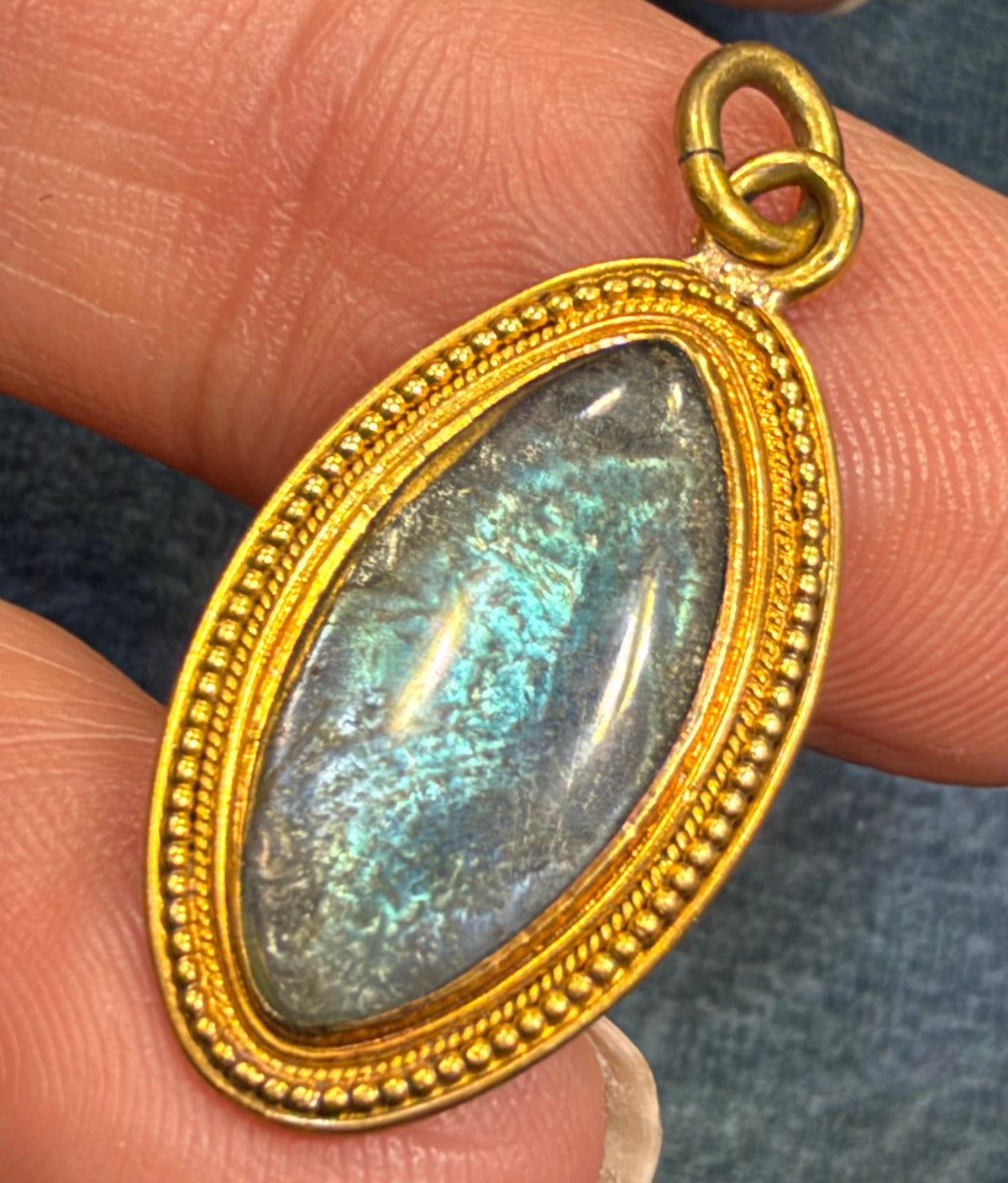 10k Yellow Gold Antique Blue MORPHO BUTTERFLY WING Pendant *Video*