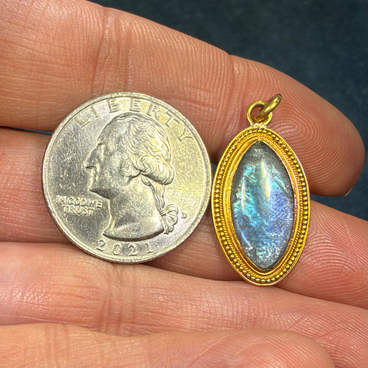 10k Yellow Gold Antique Blue MORPHO BUTTERFLY WING Pendant *Video*