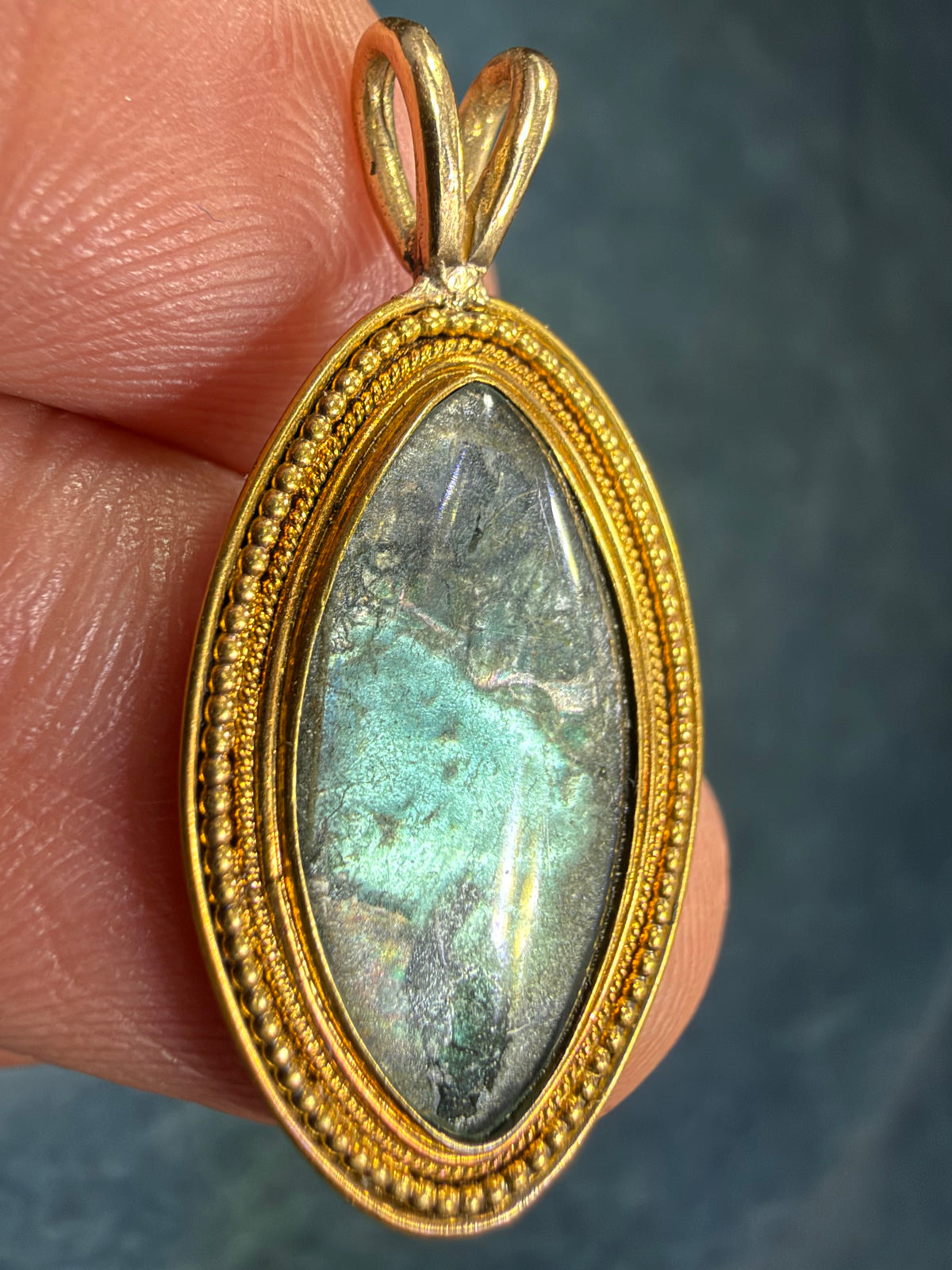 10k Gold Antique Blue MORPHO BUTTERFLY WING Pendant - Damage *Video*