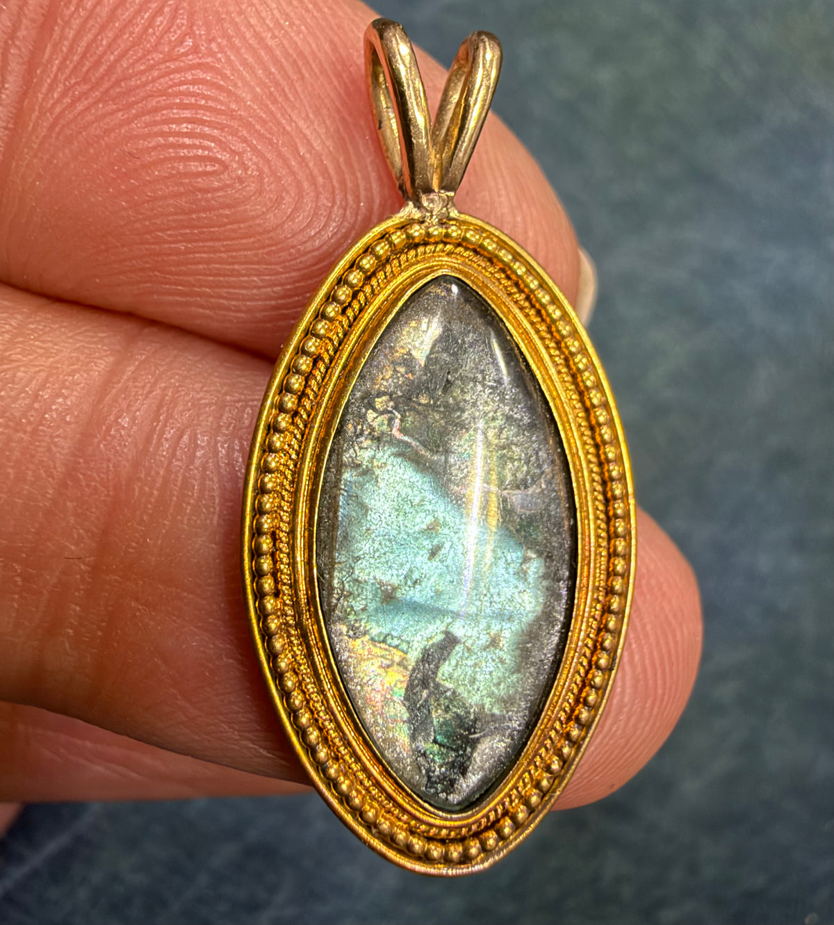 10k Gold Antique Blue MORPHO BUTTERFLY WING Pendant - Damage *Video*