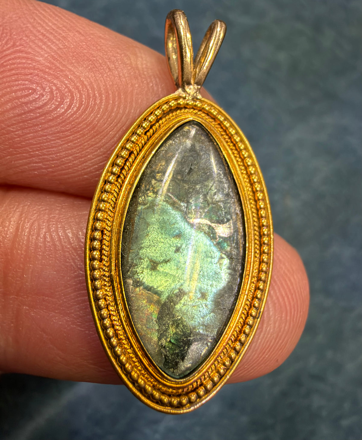 10k Gold Antique Blue MORPHO BUTTERFLY WING Pendant - Damage *Video*