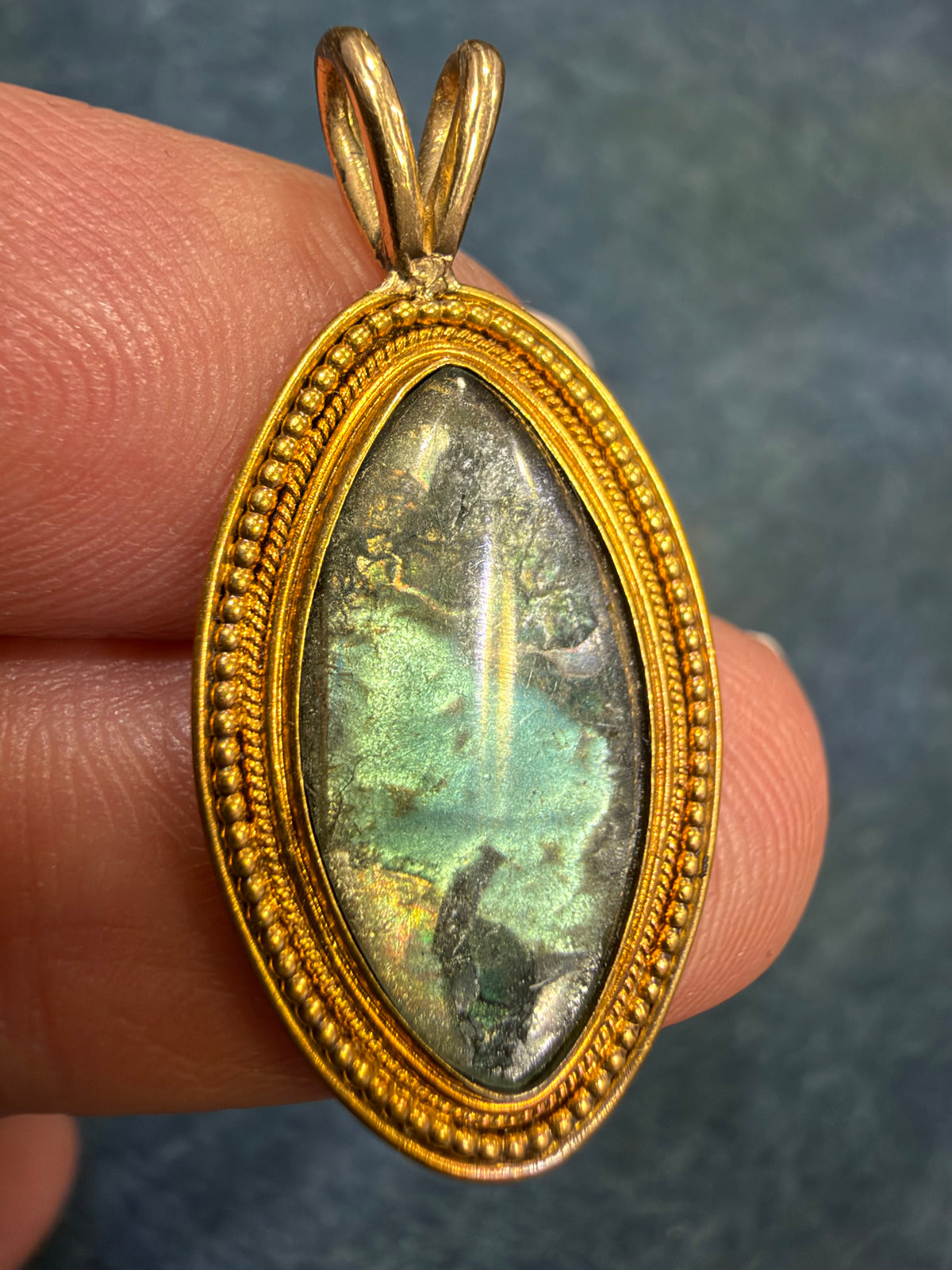10k Gold Antique Blue MORPHO BUTTERFLY WING Pendant - Damage *Video*