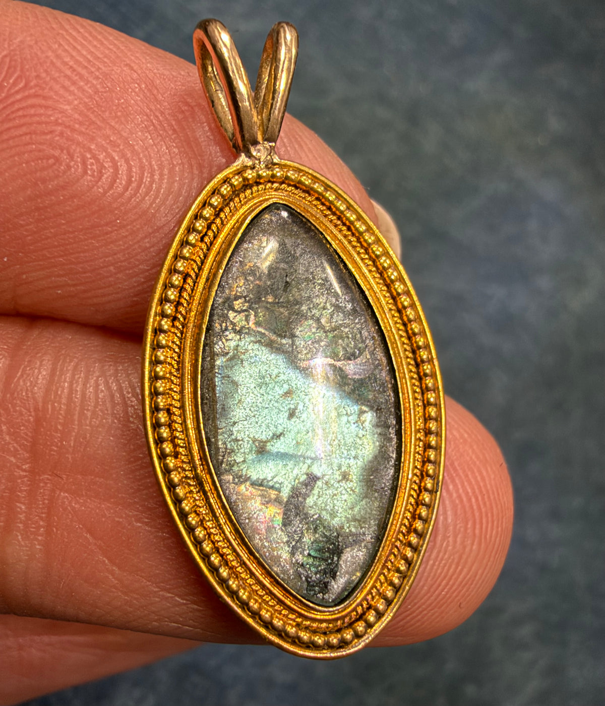 10k Gold Antique Blue MORPHO BUTTERFLY WING Pendant - Damage *Video*