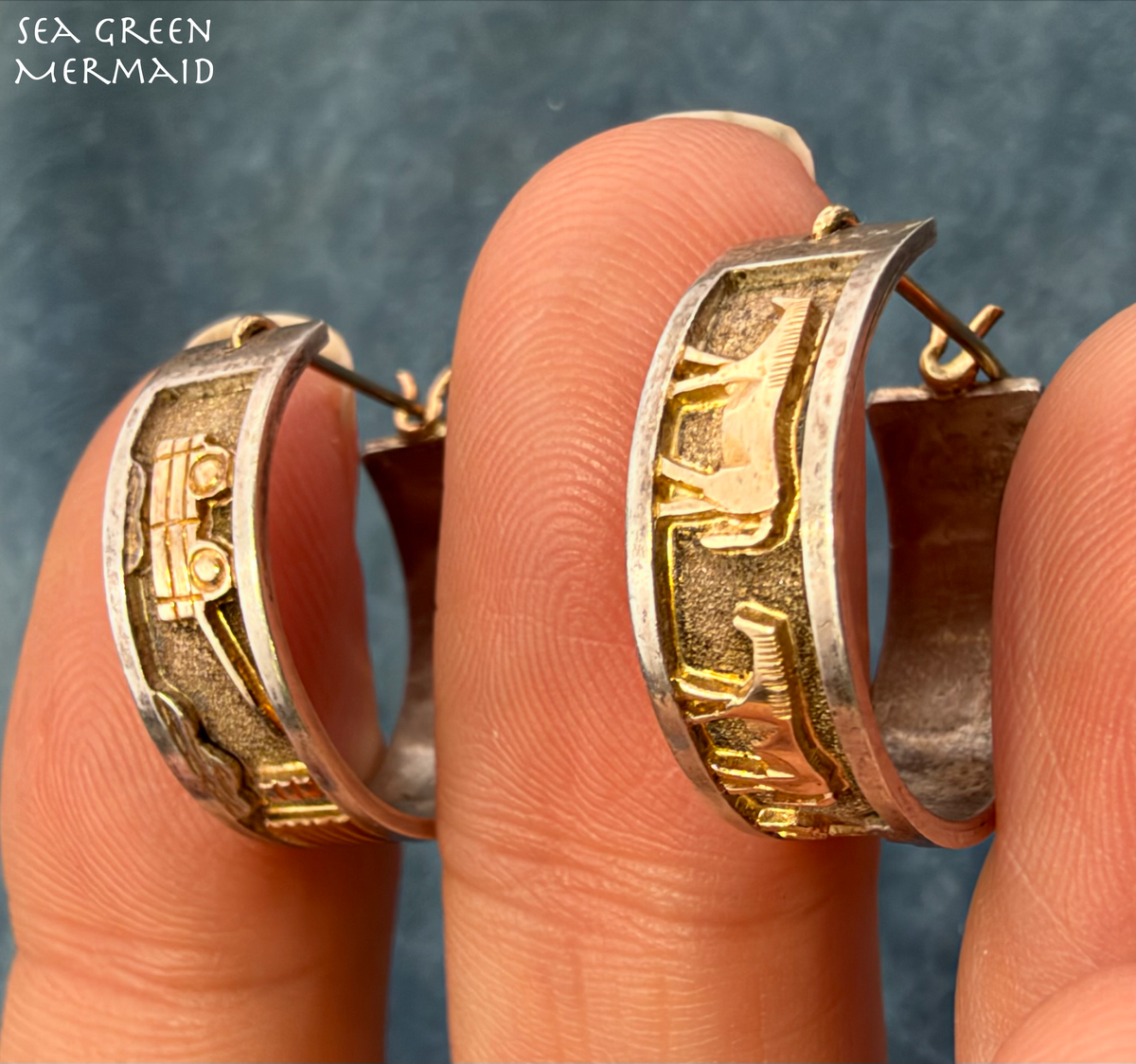 14k Yellow Gold + 925 Silver Storyteller FULL Hoop Earrings. 14k Earwires