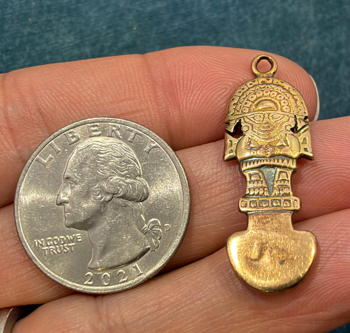 18k Yellow Gold Peru TUMI Pendant. Incan Healing  Protection Amulet