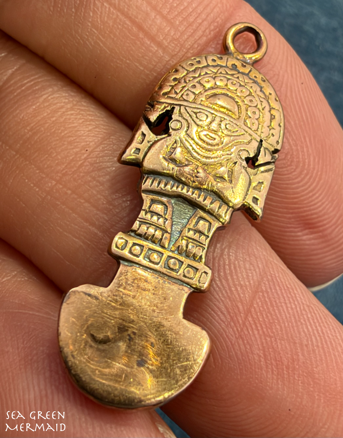 18k Yellow Gold Peru TUMI Pendant. Incan Healing  Protection Amulet