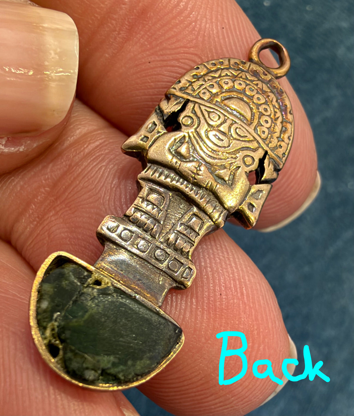 18k Yellow Gold Peru TUMI Pendant. Incan Healing  Protection Amulet