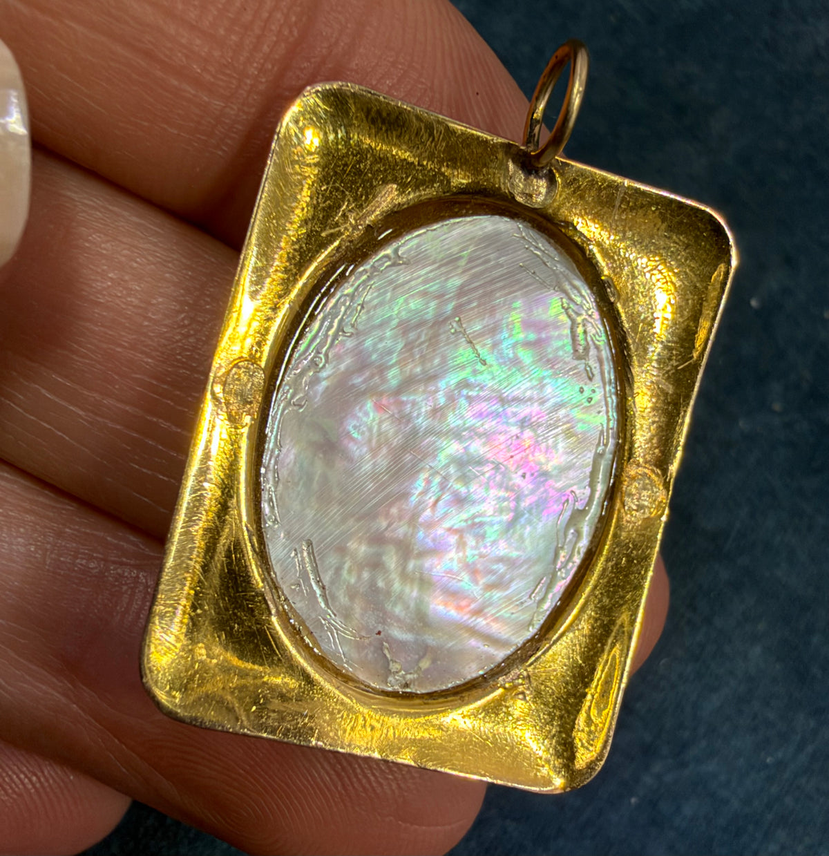 10k Yellow Gold Mother of Pearl Madonna Child Pendant. 1.25" *Video*