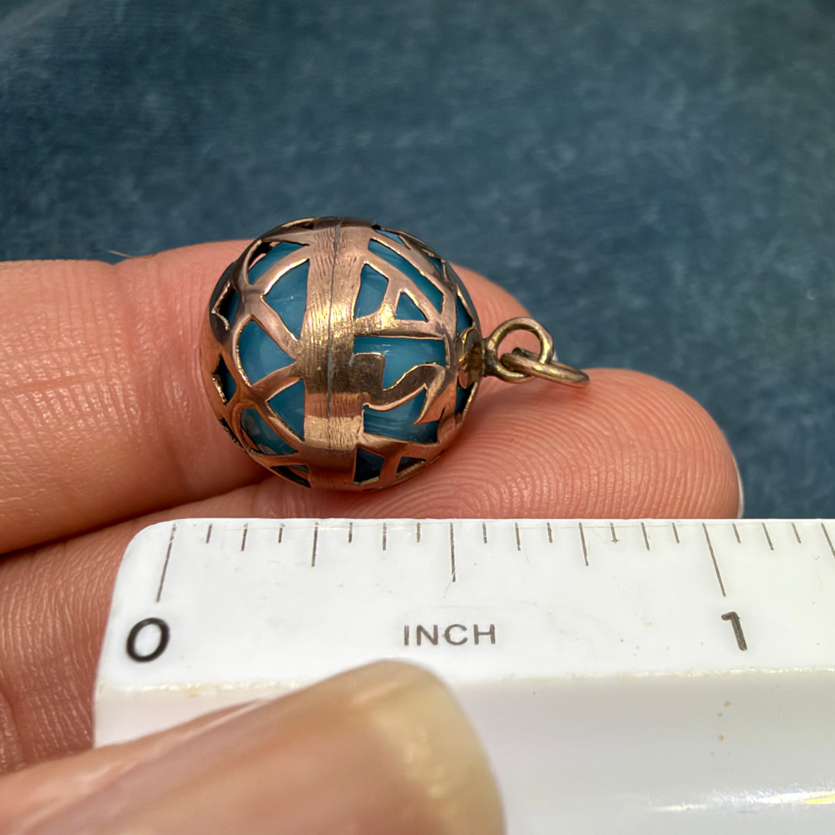 10k Gold Filigree Ball Pendant w Peking Glass. "Masala" Indian Spice Box