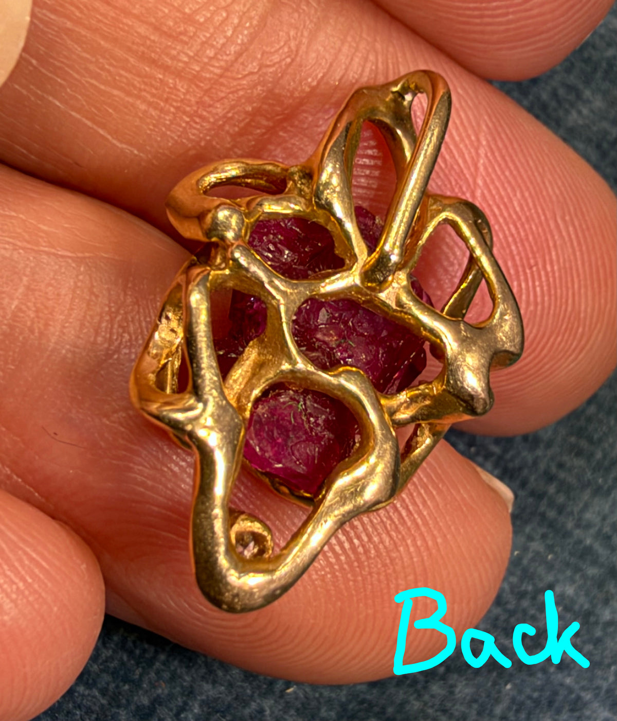 14k Yellow Gold Pendant w Raw Ruby + Diamond. 1" + 3.3g  *Video*