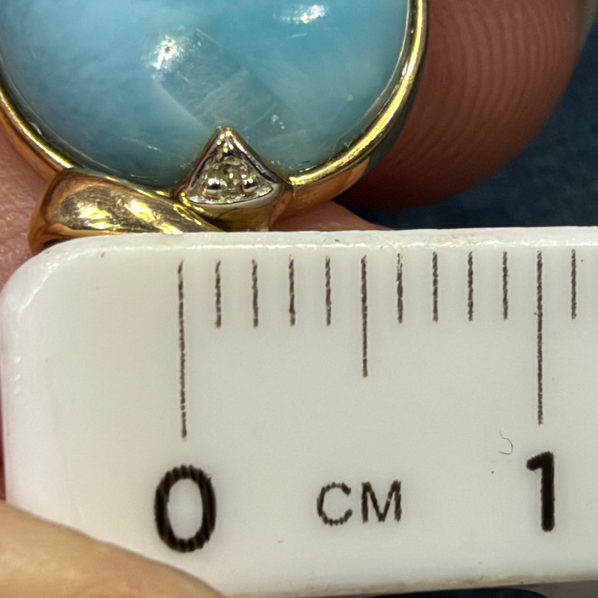10k Yellow Gold Robins Egg Blue Larimar Pendant. 1" Teardrop