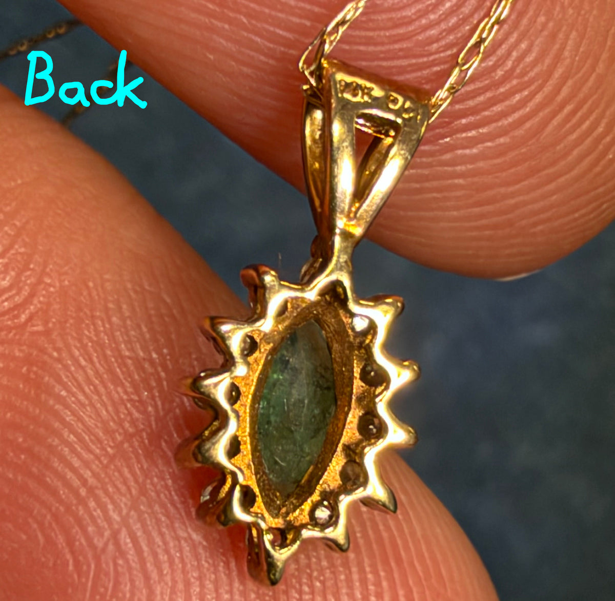 14k Gold Natural Emerald & Diamond Halo Small Pendant. Free 10k Chain!