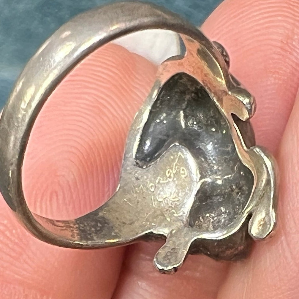 14k Yellow Gold Mouse & 925 Cat Ring. Artisan-Made. 3/4" + 6g