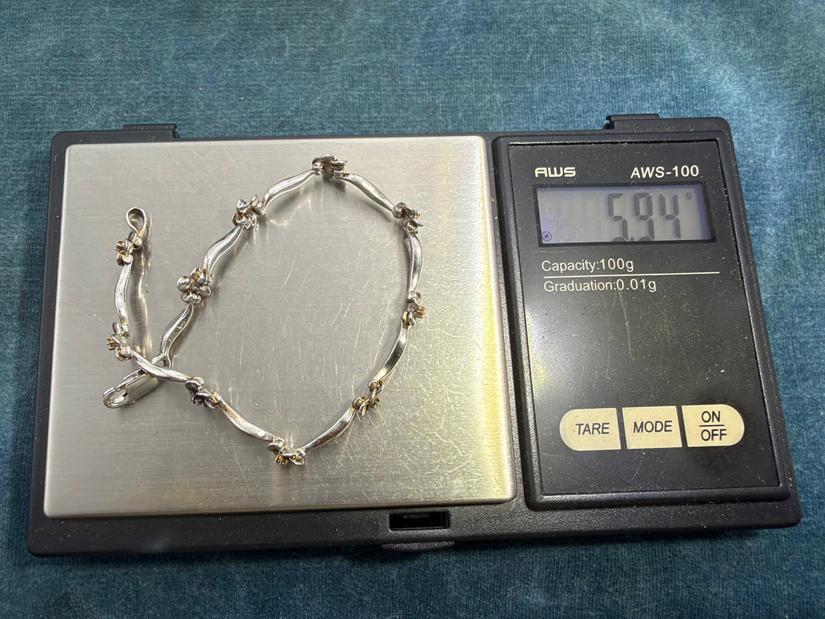 10k Yellow Gold + Sterling Silver Natural Diamond Flower Bracelet