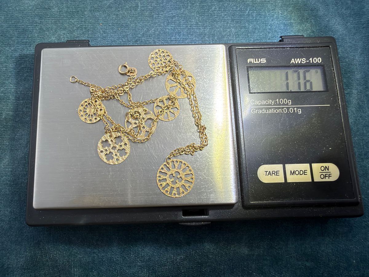 14k Yellow Gold Mandala Charms Station Chain Necklace. Minty!