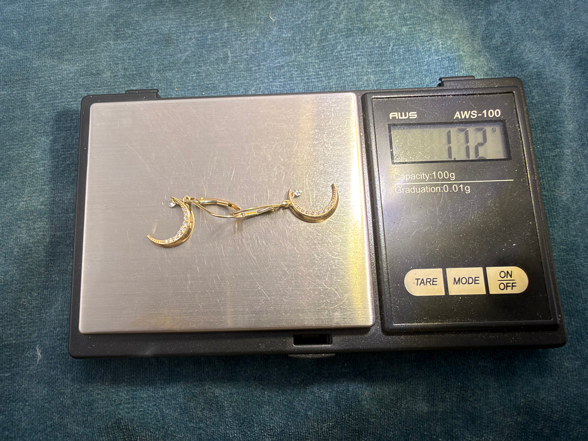 14k Gold Diamond Crescent MOON Pendant w Dangling Diamond. Leverbacks *Video*