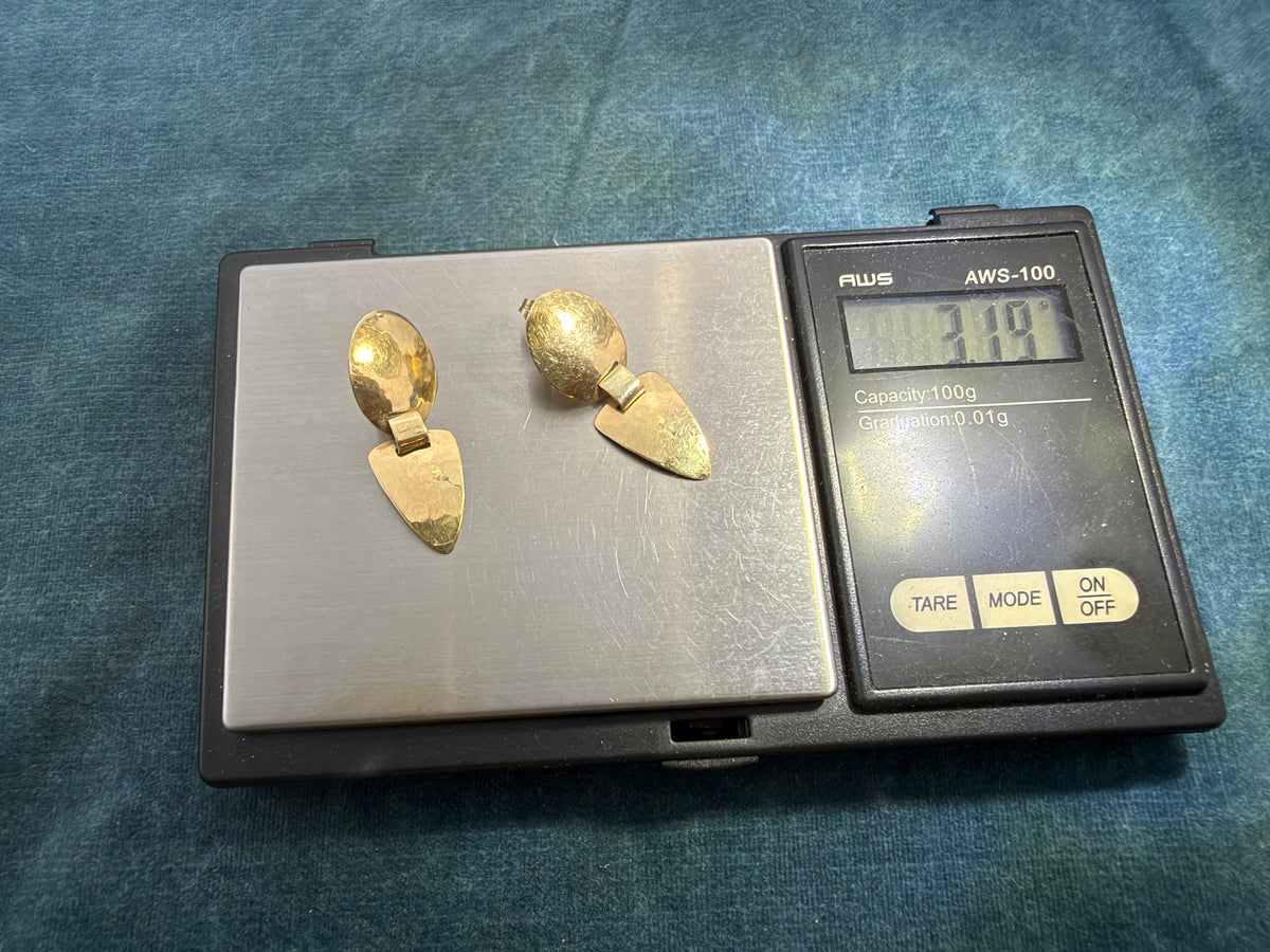 14k Yellow Gold James Avery Modernist Hammered Earrings. 1.3"  Kinetic!