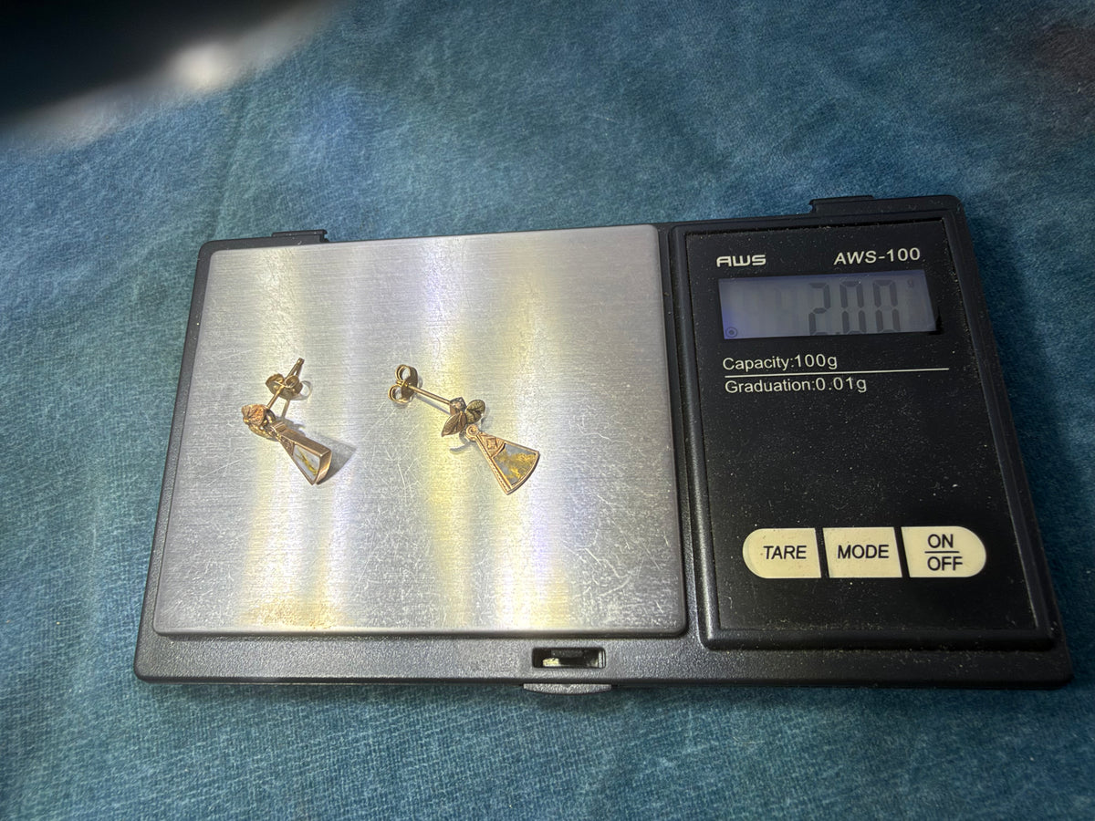 10k Yellow Rose Gold Alaskan Gold Quartz Earrings. Black Hills Antique