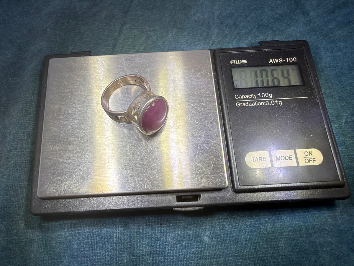 Pink Purple Star Ruby Sapphire in Tribal Filigree Silver Ring. 10g  *Video*