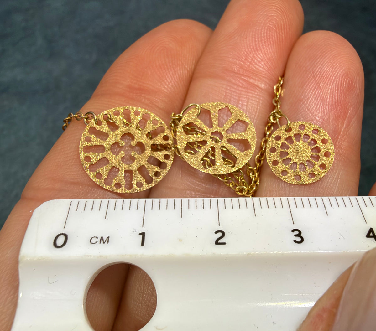 14k Yellow Gold Mandala Charms Station Chain Necklace. Minty!