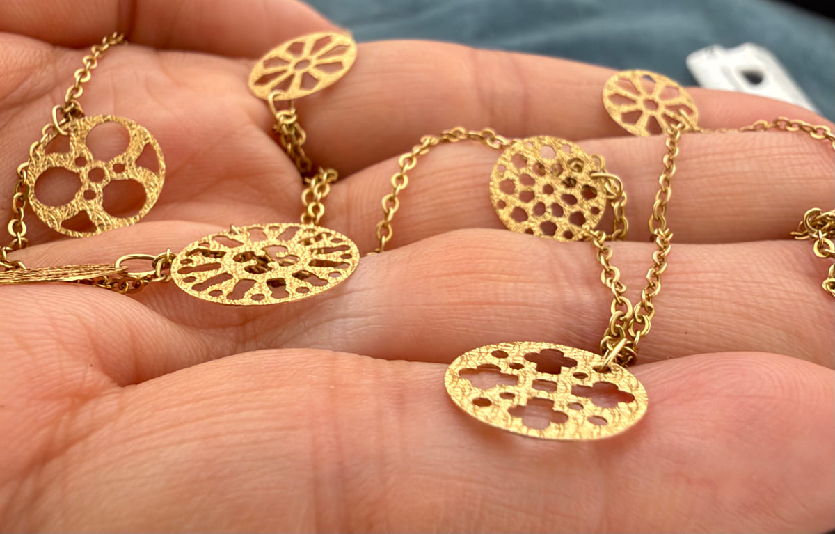 14k Yellow Gold Mandala Charms Station Chain Necklace. Minty!