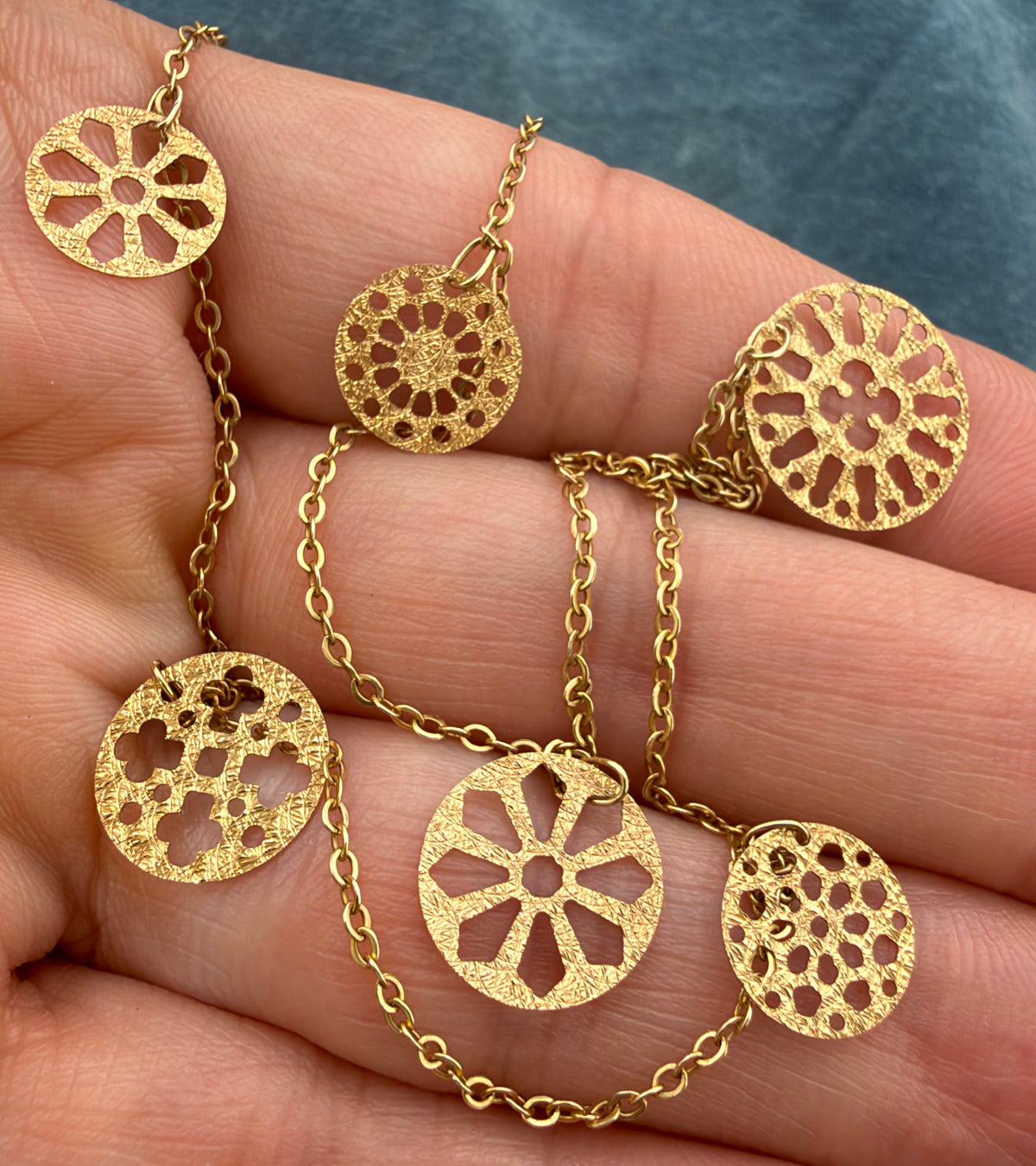 14k Yellow Gold Mandala Charms Station Chain Necklace. Minty!