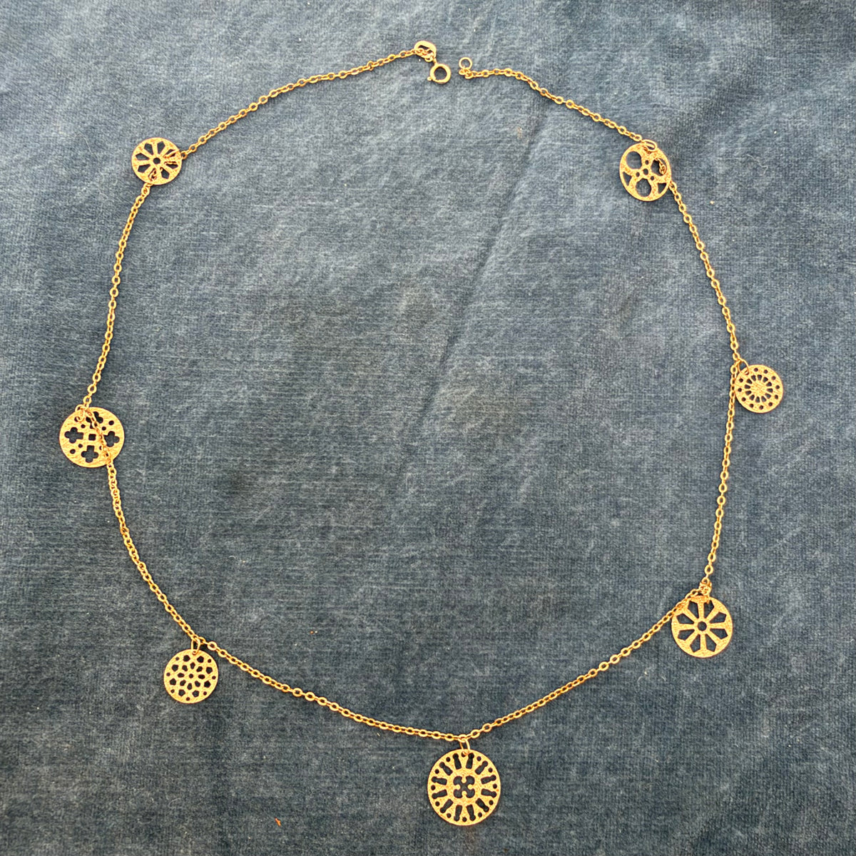 14k Yellow Gold Mandala Charms Station Chain Necklace. Minty!