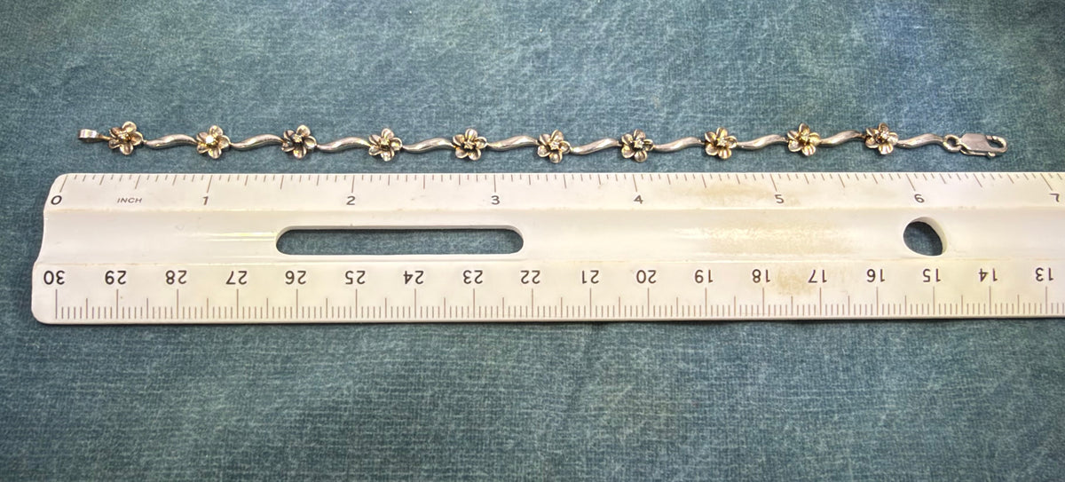 10k Yellow Gold + Sterling Silver Natural Diamond Flower Bracelet
