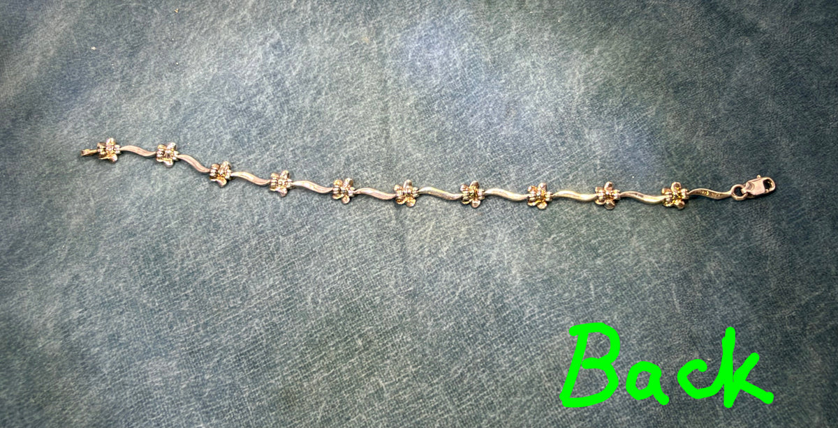 10k Yellow Gold + Sterling Silver Natural Diamond Flower Bracelet