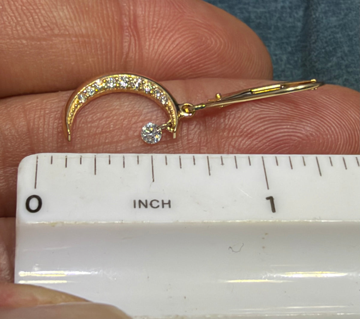 14k Gold Diamond Crescent MOON Pendant w Dangling Diamond. Leverbacks *Video*