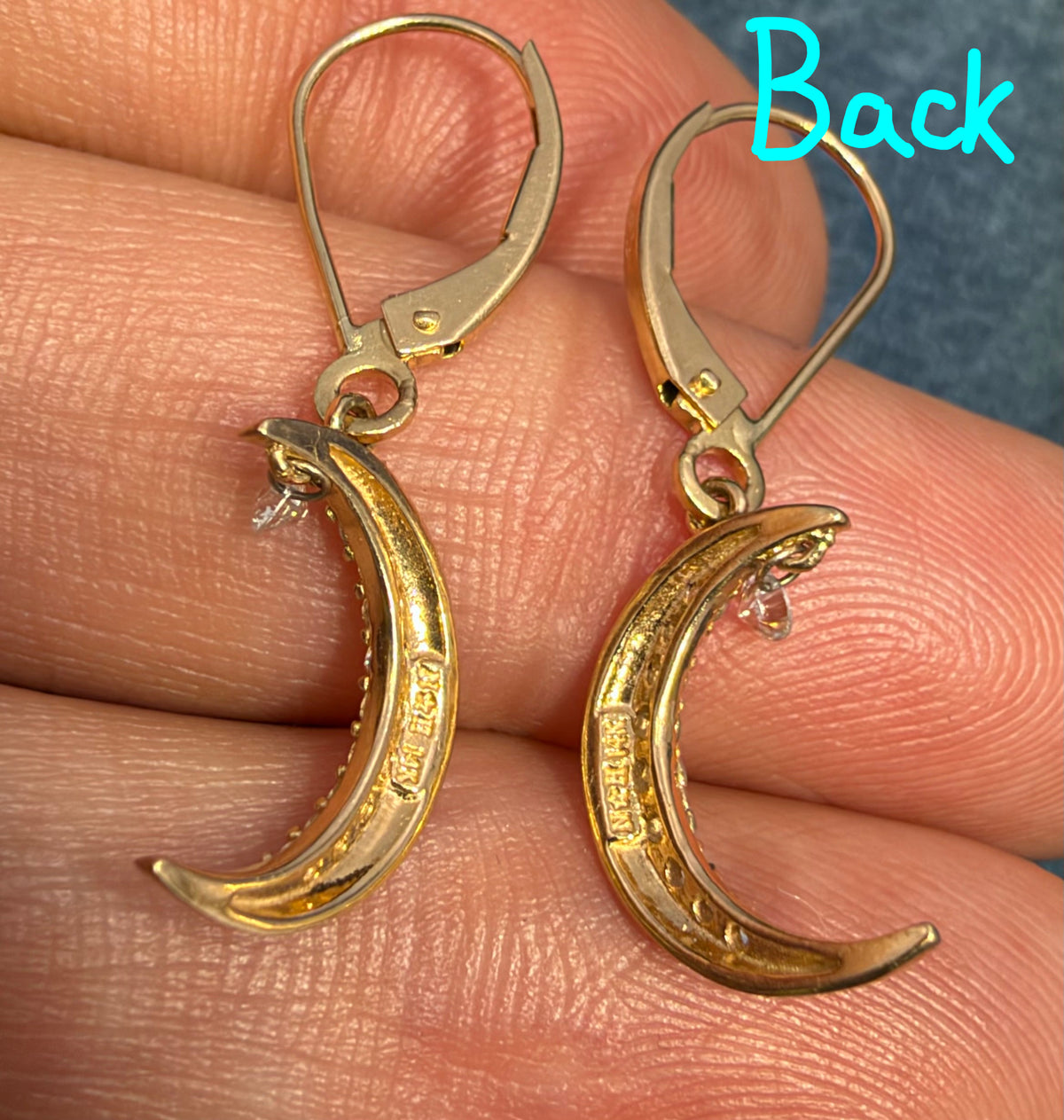 14k Gold Diamond Crescent MOON Pendant w Dangling Diamond. Leverbacks *Video*