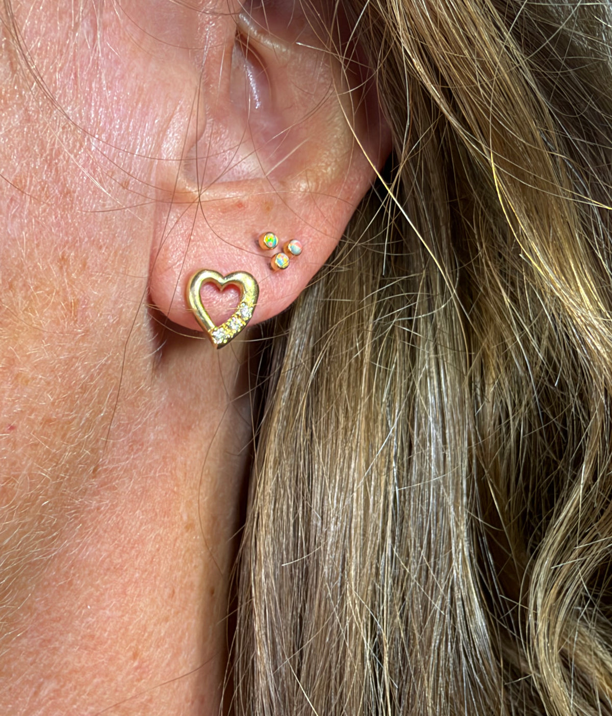 14k Yellow Gold Diamond Open HEART Earrings. Small 11mm