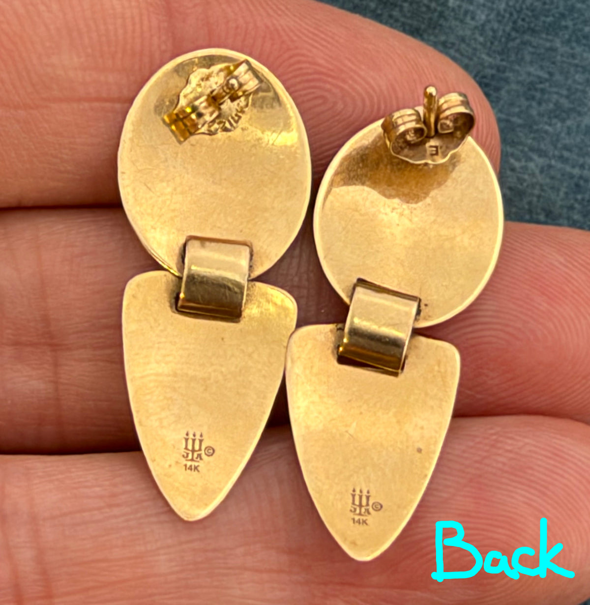 14k Yellow Gold James Avery Modernist Hammered Earrings. 1.3"  Kinetic!