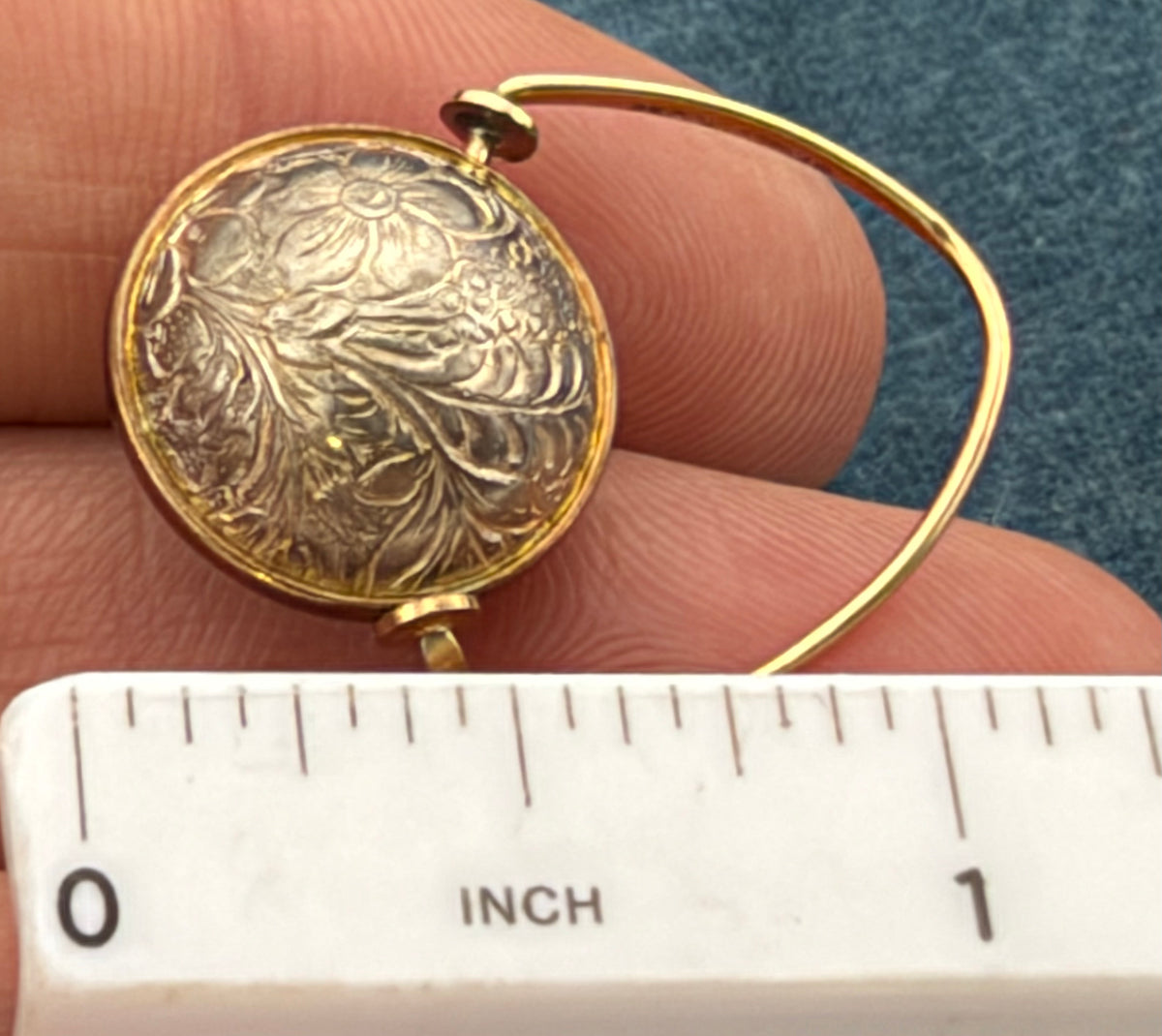 14k Yellow Gold + 925 Floral Engraved Ball Earrings. Designer Ed Levin