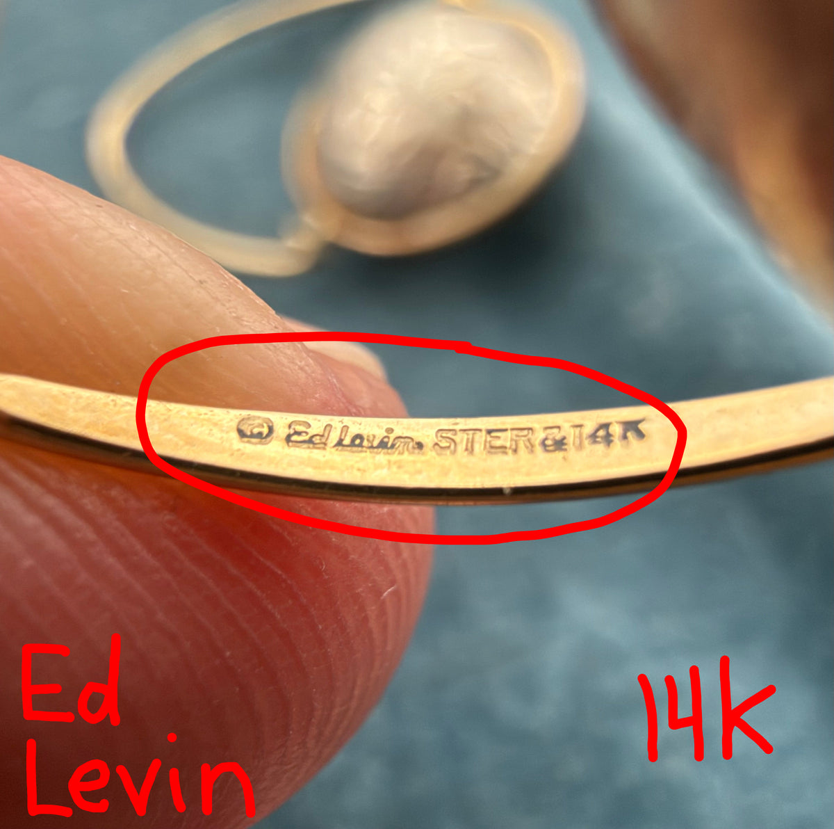 14k Yellow Gold + 925 Floral Engraved Ball Earrings. Designer Ed Levin