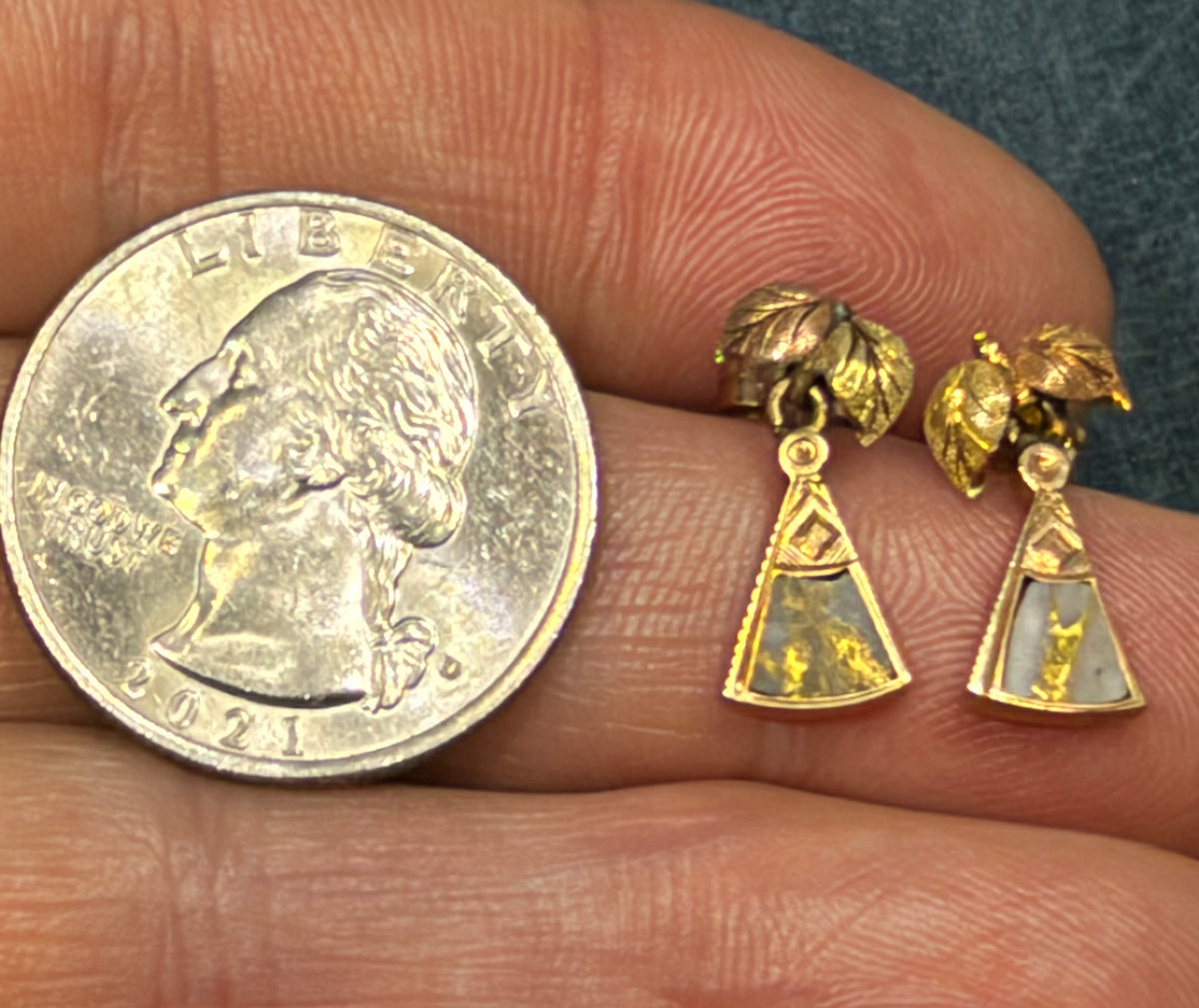 10k Yellow Rose Gold Alaskan Gold Quartz Earrings. Black Hills Antique
