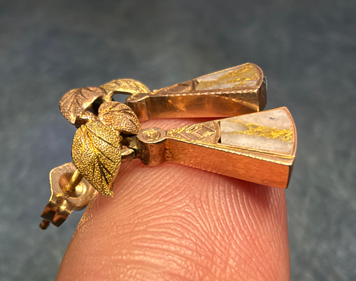 10k Yellow Rose Gold Alaskan Gold Quartz Earrings. Black Hills Antique