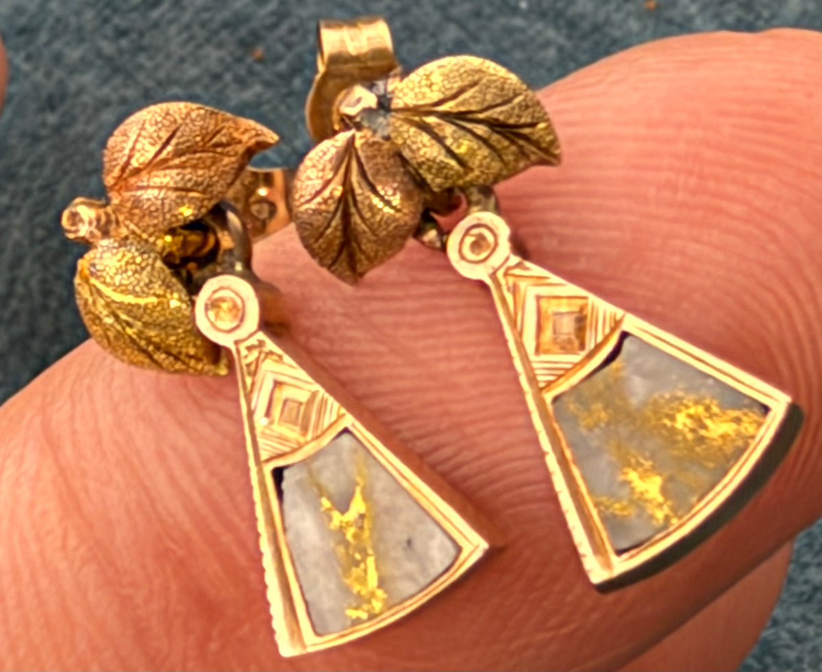 10k Yellow Rose Gold Alaskan Gold Quartz Earrings. Black Hills Antique