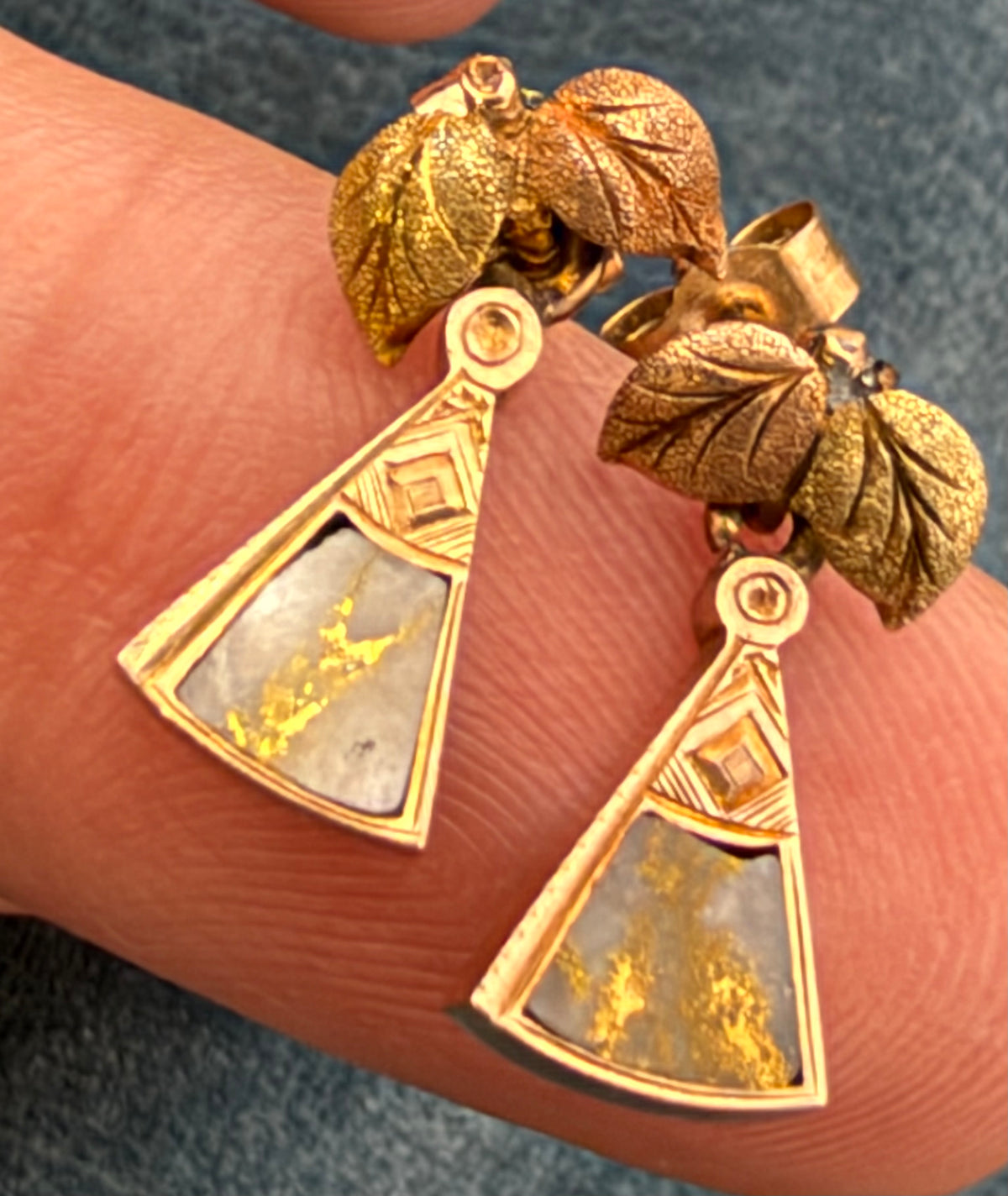 10k Yellow Rose Gold Alaskan Gold Quartz Earrings. Black Hills Antique