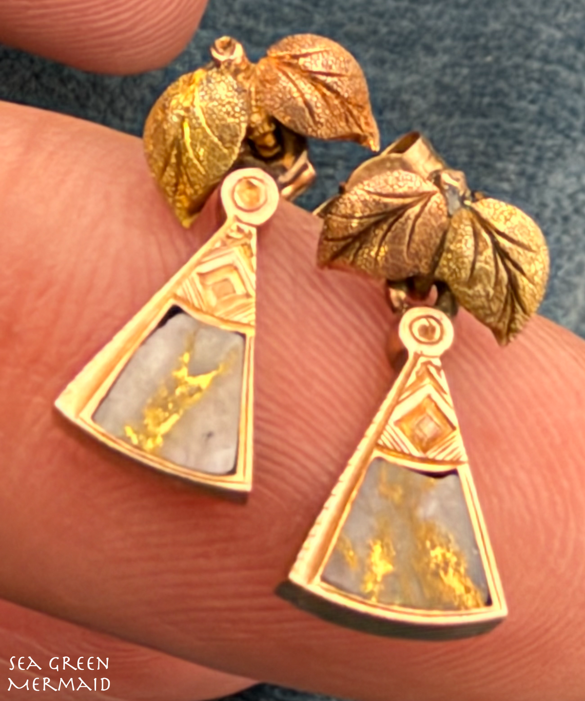 10k Yellow Rose Gold Alaskan Gold Quartz Earrings. Black Hills Antique