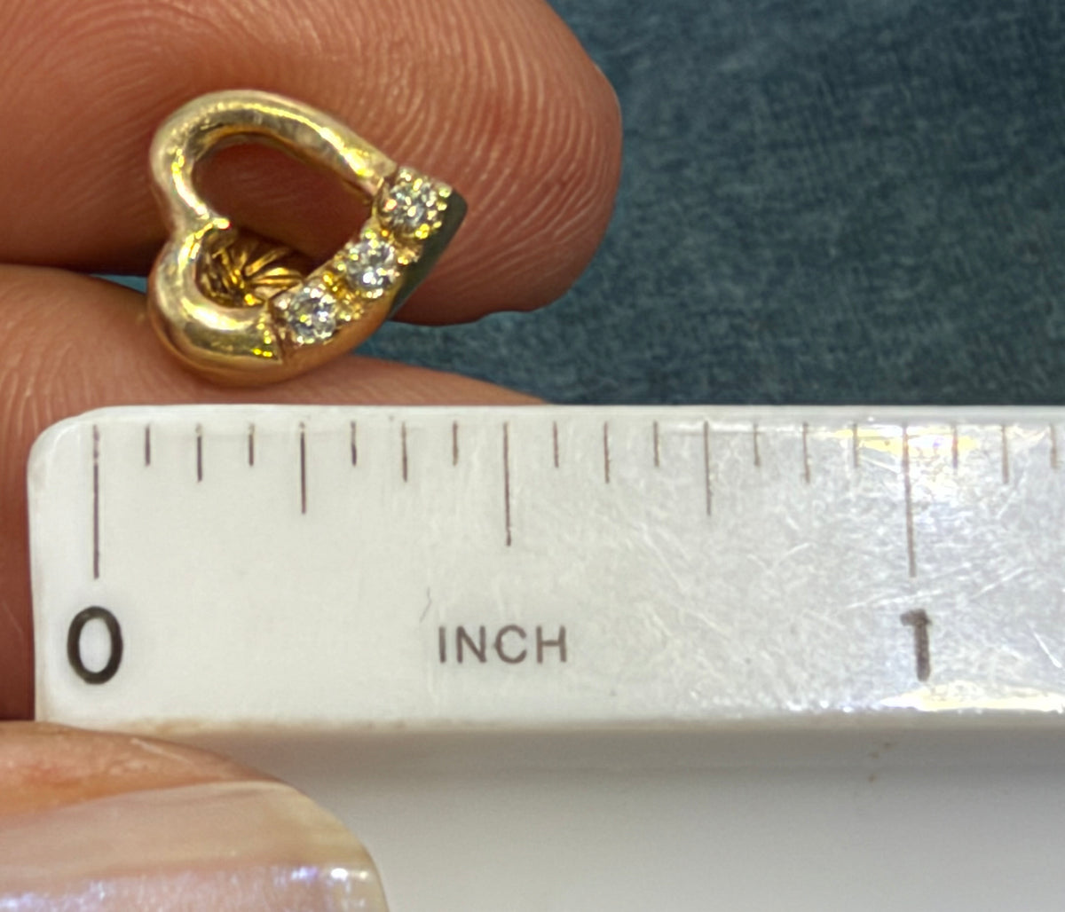 14k Yellow Gold Diamond Open HEART Earrings. Small 11mm