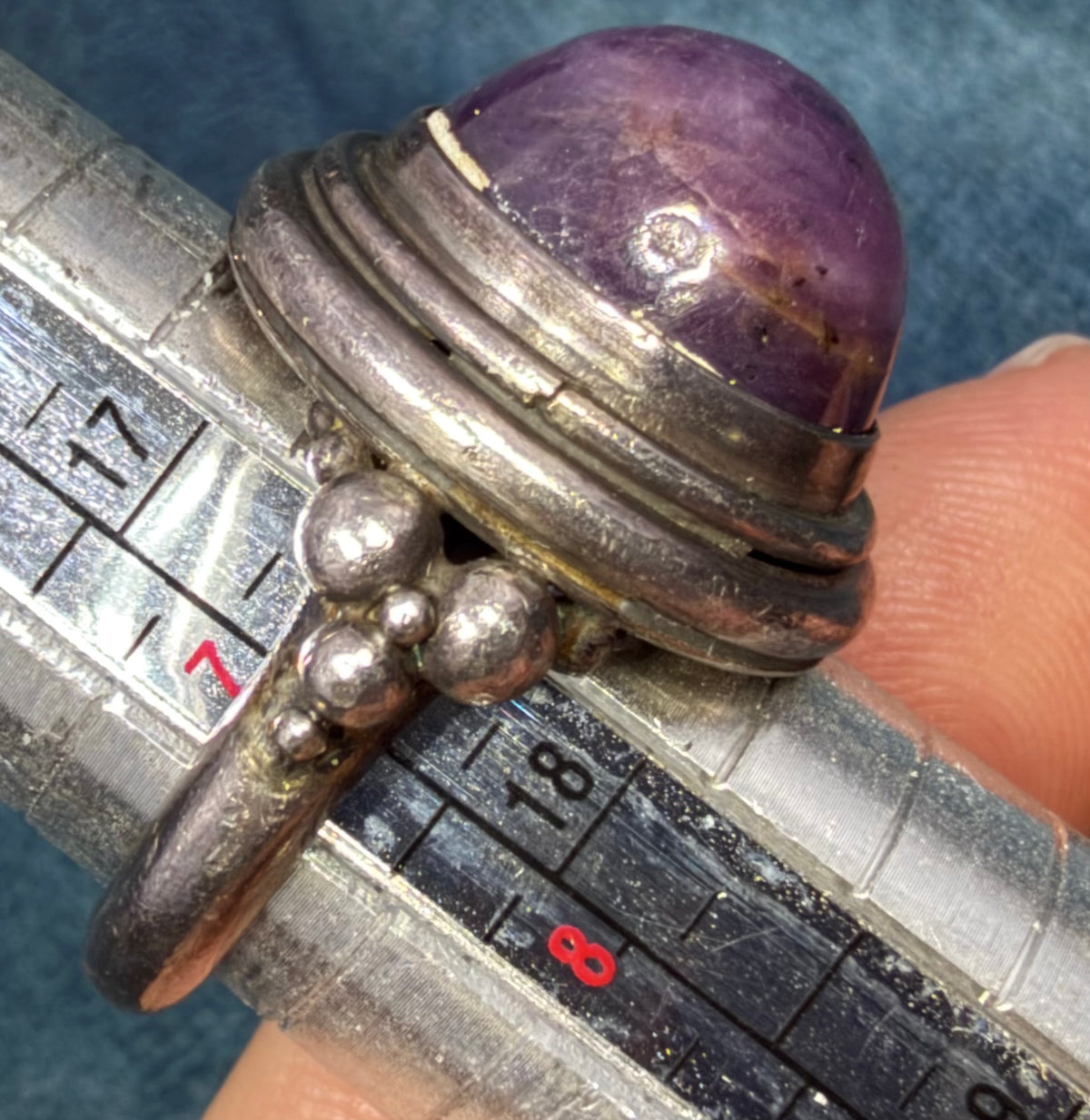 Purple Star Ruby Sapphire Cabochon Ring in Sterling Silver. 15g *Video*