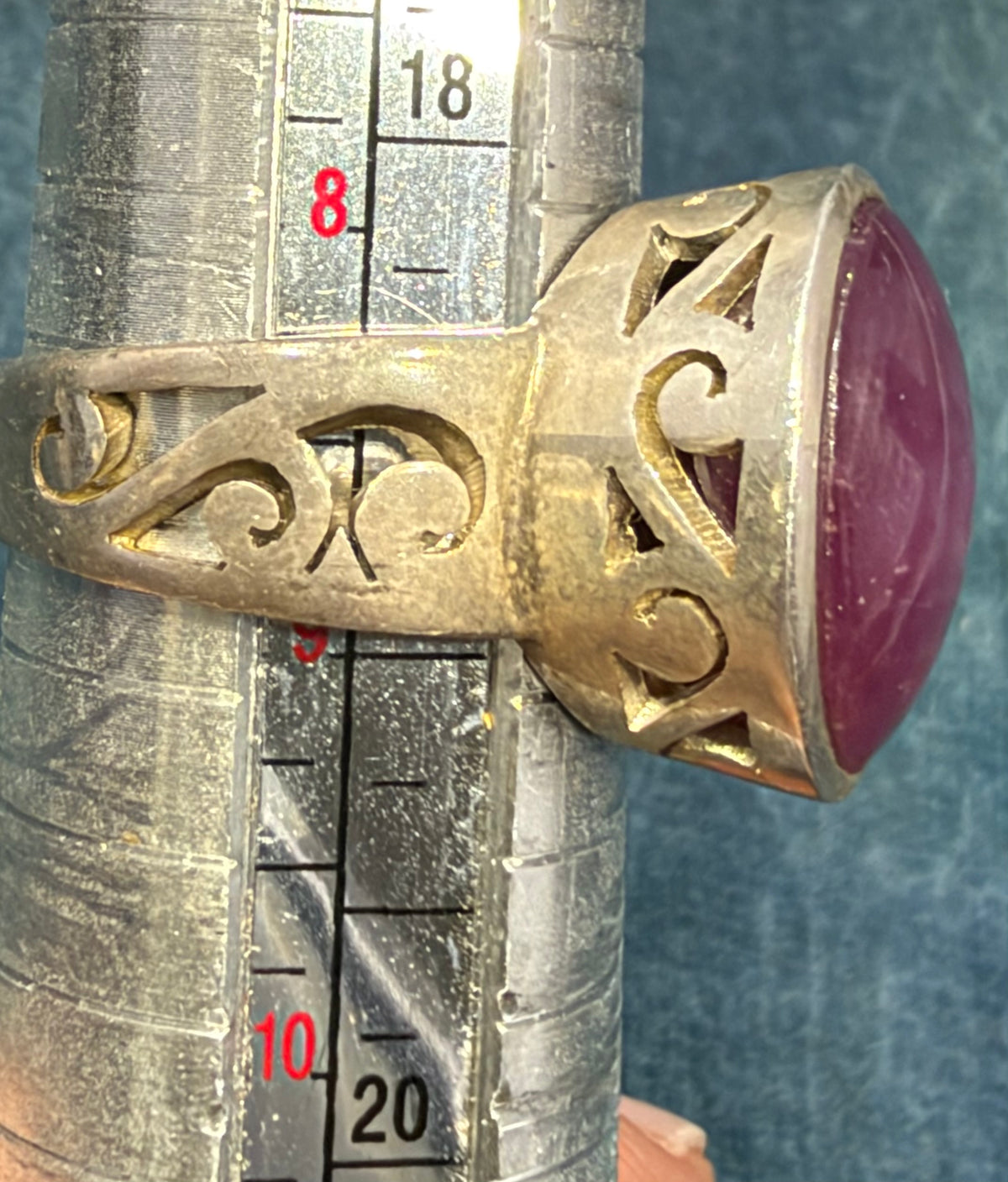 Pink Purple Star Ruby Sapphire in Tribal Filigree Silver Ring. 10g  *Video*