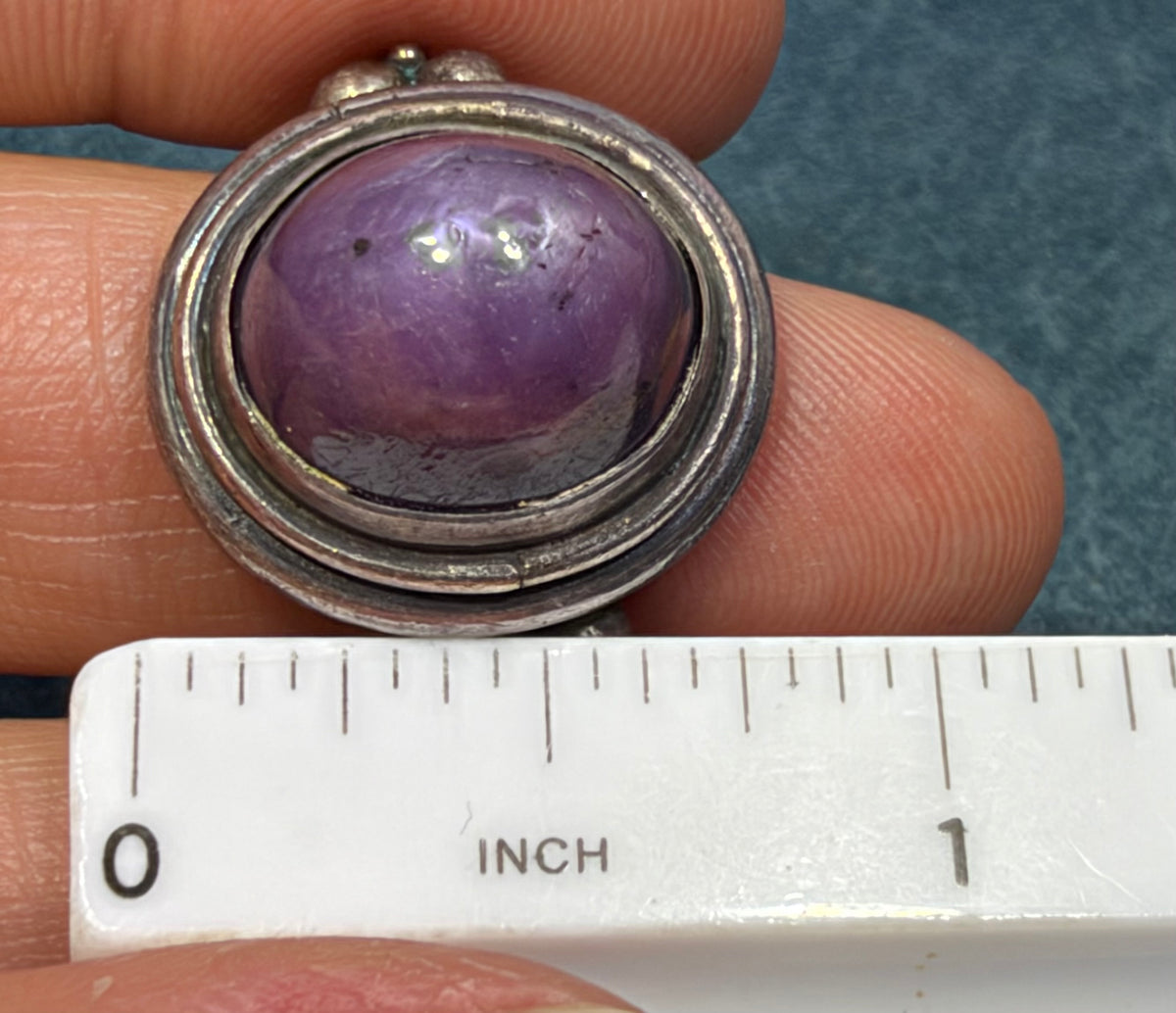 Purple Star Ruby Sapphire Cabochon Ring in Sterling Silver. 15g *Video*