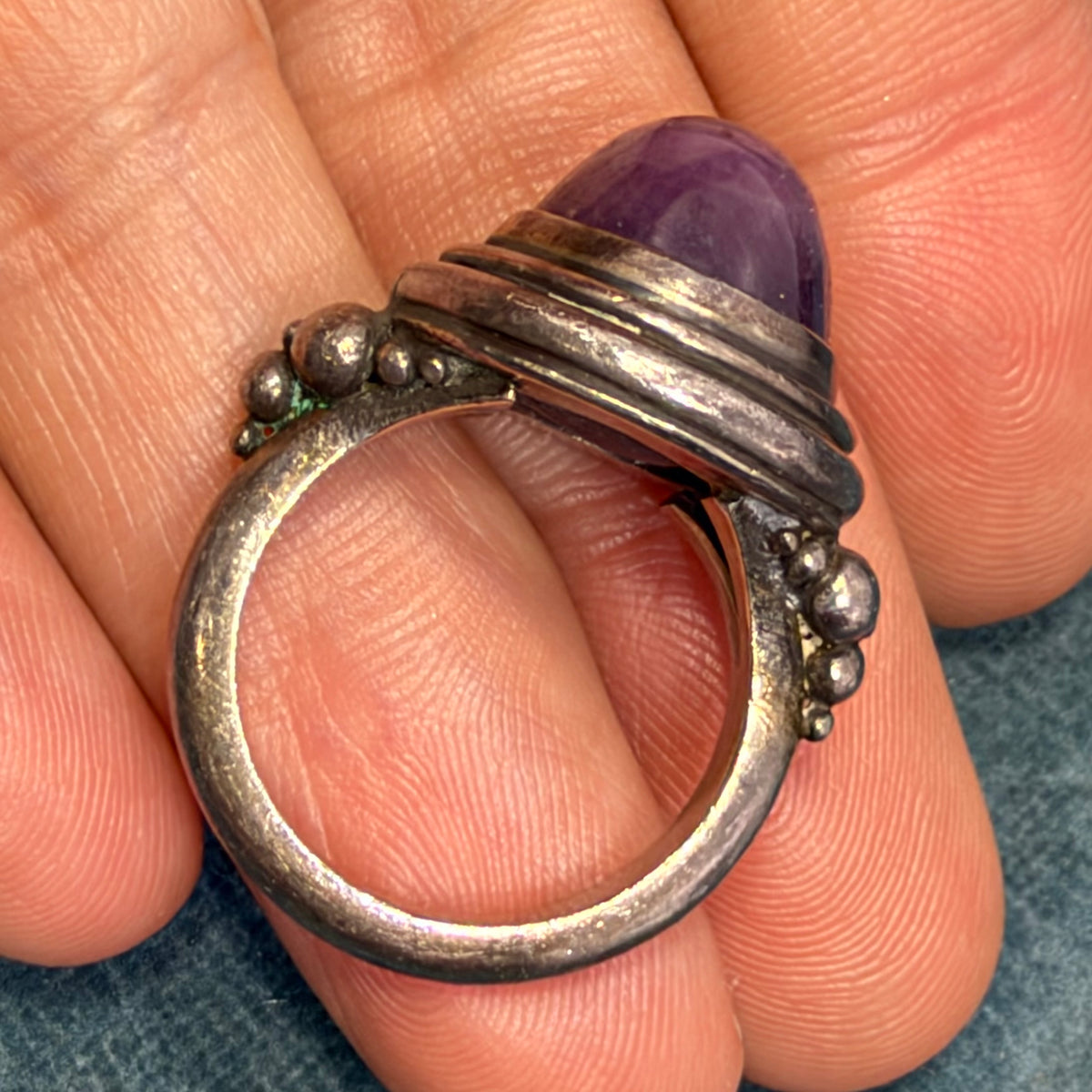 Purple Star Ruby Sapphire Cabochon Ring in Sterling Silver. 15g *Video*